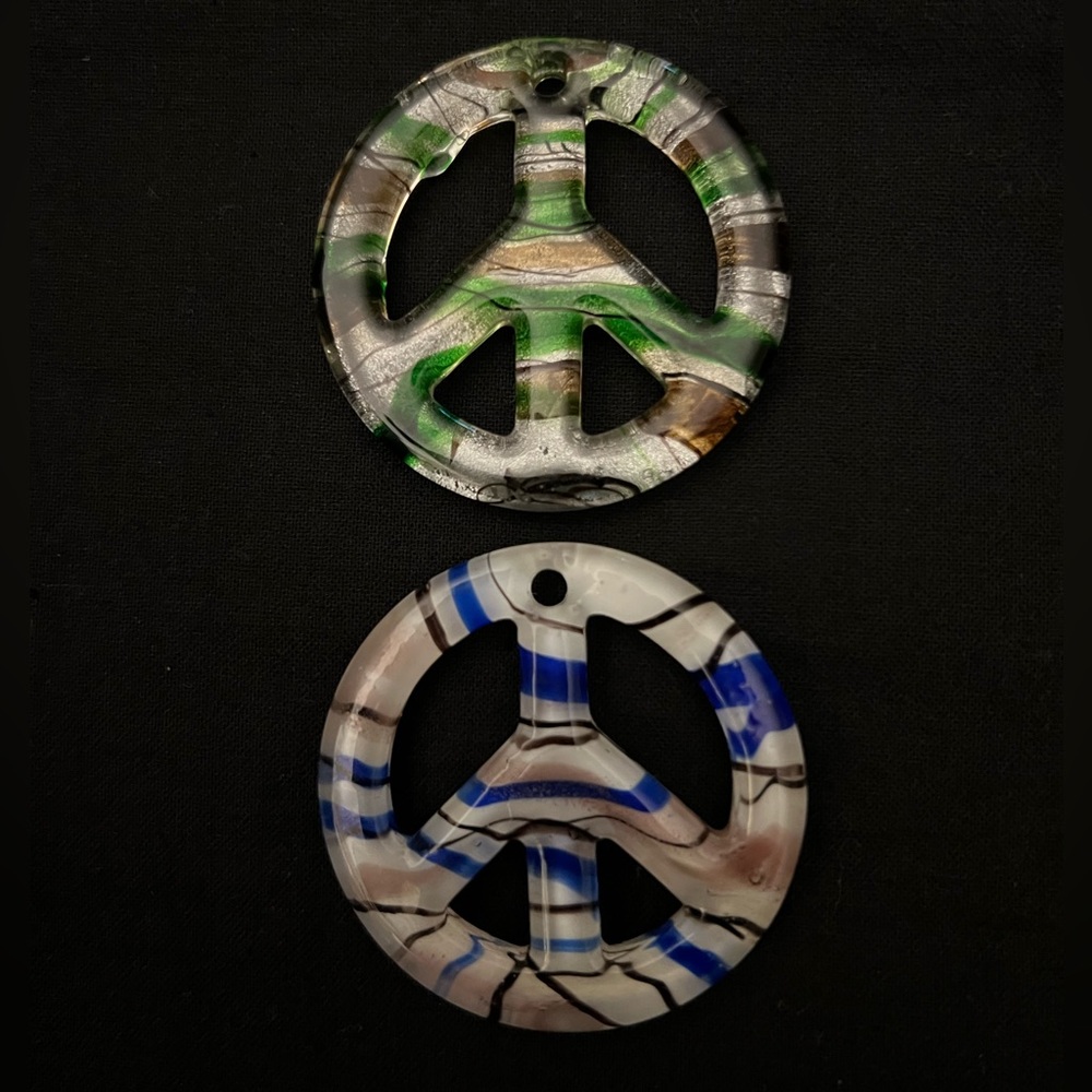 Glass Peace Sign Pendants (2)